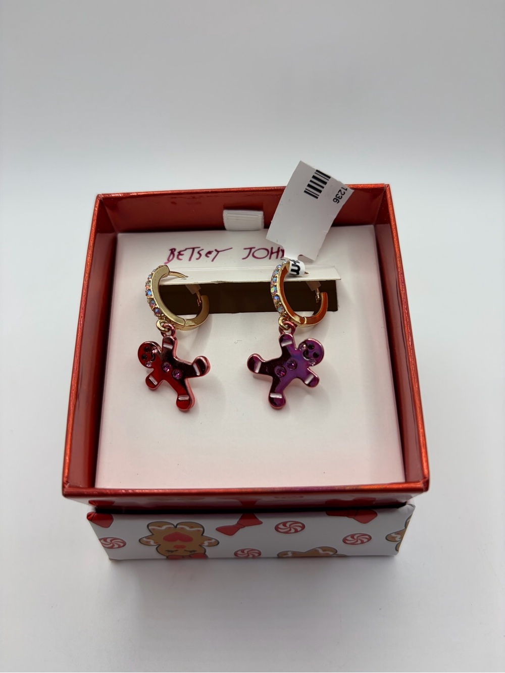 Betsey Johnson Gold-Tone Hoop Earrings with Red and Pink Gingerbread Charms